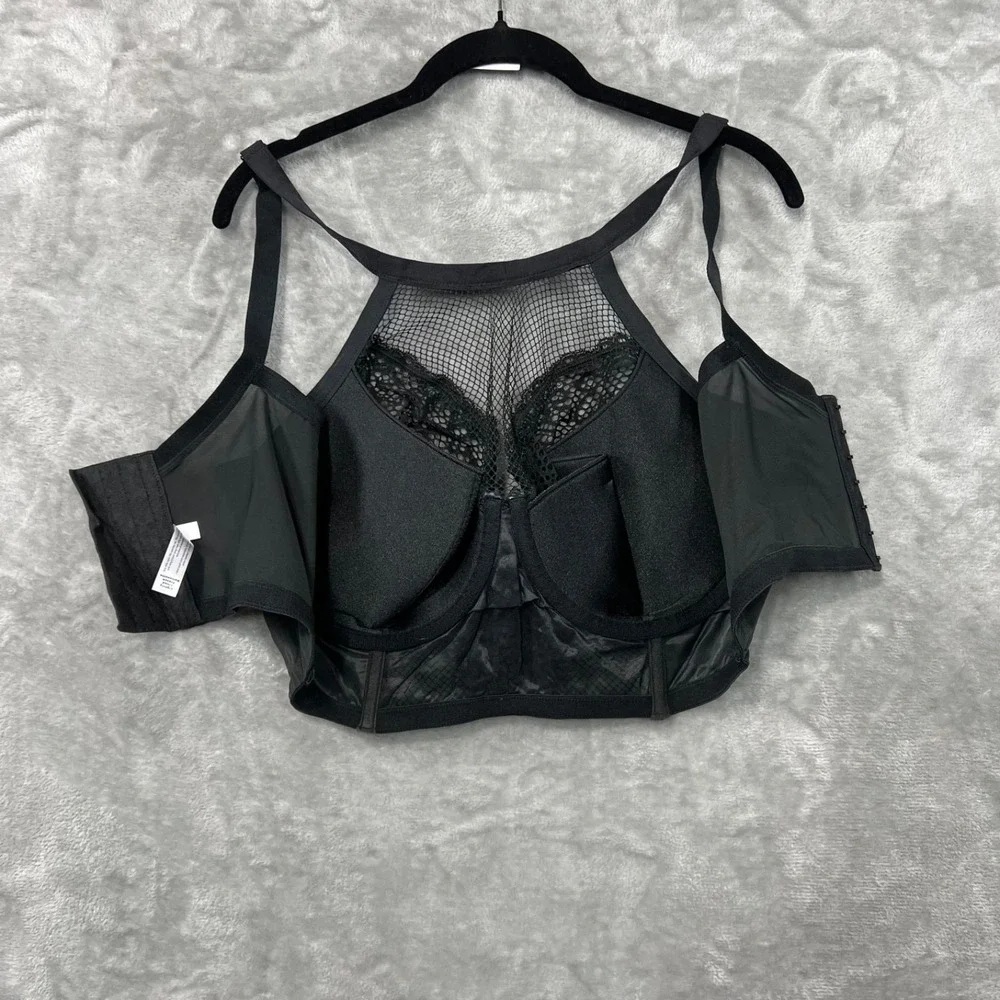 Cacique Bra 42DDD Lightly Lined French Balconette‎ Black Underwire Mesh Romantic